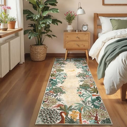 GarveeHome 2.5x8 Jungle Hallway Runner Rug, Soft Beige Animal Long Kitchen Runner Non Slip Entryway Rug Farmhouse Thin Laundry Mat Stain Resistant Carpet for Bathroom Beside - color: Beige, size: 2'6" x 8' (Rectangular)