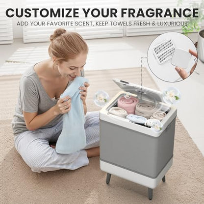 AGLUCKY Foldable Towel Warmer, 35L Large Capacity PTC Heater | Aromatherapy, Temper & Timer Functions, Fits Up to Three 45"x70" Oversized Towels, Auto Shut Off, Towel Dryer for Home Spa