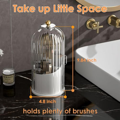 YOOLENS Makeup Brush Holder with Lid 360 Rotating Clear Dustproof Make Up Organizers for Vanity Bathroom Countertop, Transparent | with Lid - color: Transparent