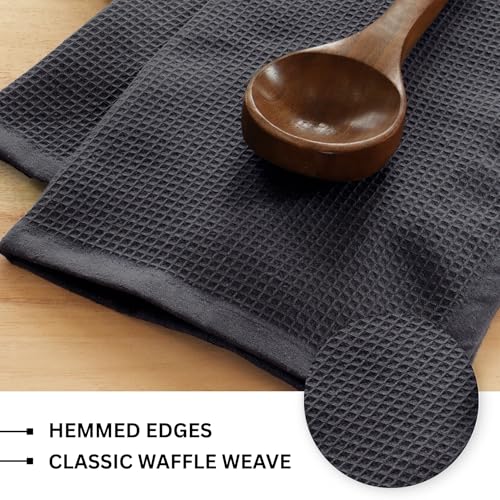 Waffle Weave Kitchen Towel, 100% Cotton - 15x25 Inches with Hanging Loop, Ultra Soft Absorbent Quick Drying Dish Cloth, Tea and Hand Towels, 4 Pack - Spring Easter Summer - Dark Grey - color: Dark Grey, size: 15 x 25 - 4 Pack