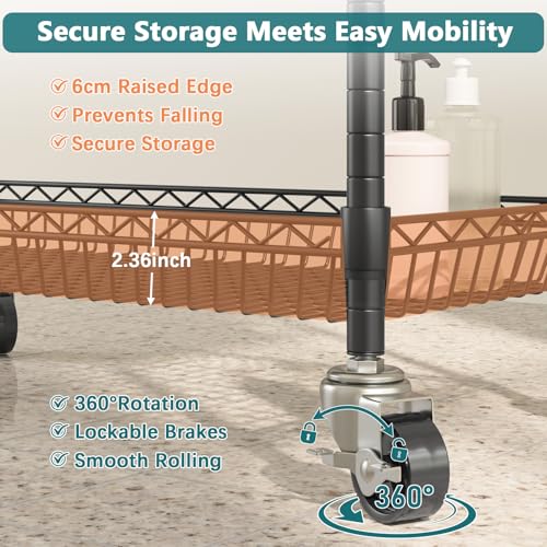 Himimi 6 Tier Rolling Storage Cart, Metal Wire Basket Rack with Wheels, Adjustable Storage Shelves Organizer Shelf for Kitchen Pantry Garage Laundry Room Bathroom, 17" W X 12" D X 63" H, Black - size: 17"W X 12"D X 63"H