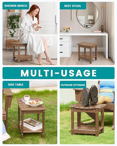 SERWALL Shower Bench, 18" Shower Stool for Inside Shower, HDPE Waterproof Shower Seats for Adults with Storage Shelf & Handles, 360 lbs Capacity- Brown - color: Brown