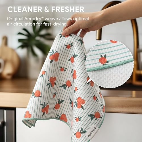RECYCO Waffle Kitchen Towel Set of 2 - Quick Dry Microfiber Sustainable Dish Towels - Ultra Absorbent Reusable Cleaning Tea Towels - Lightweight Hand Towels,16”x 28”, Clementine Grove - color: Clementine Grove
