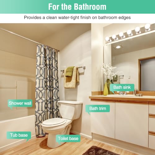 White Caulk Tape Bathroom Easy DIY Sealant Solution Peel & Stick for Bathtubs Toilets Walls Floors Tiles Wallpaper Edges, Quick & Mess-Free Waterproof Sealing, Create a Clean Finished Look in Minutes - color: White