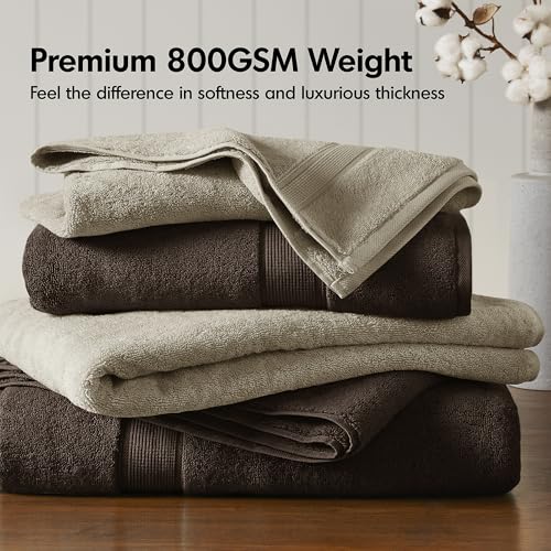 Madison Park 800GSM 100% Cotton Bathroom Bath Towel Set of 8, Brown | Long Staple, Highly Absorbent, Durable Hotel Spa Quality, Quick Dry, Double Stitched Hems, Lint Reducing, OEKO-TEX Certified - color: Brown, size: Multi-Sizes