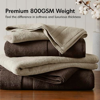 Madison Park 800GSM 100% Cotton Bathroom Bath Towel Set of 8, Brown | Long Staple, Highly Absorbent, Durable Hotel Spa Quality, Quick Dry, Double Stitched Hems, Lint Reducing, OEKO-TEX Certified - color: Brown, size: Multi-Sizes
