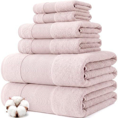 Modern Threads Air Cloud 6-Piece Towel Set - 100% Zero-Twist Cotton, 500 GSM, Quick Dry & Plush, Blush - color: Blush, size: 6 Pcs Towel Set