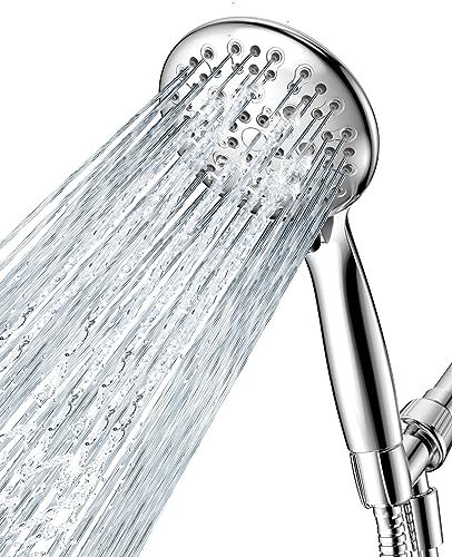 JDO High Pressure Handheld Shower Head, 6 Spray Settings, 4.3" High Flow Hand Shower Set with 59" Stainless Steel Hose and Adjustable Bracket for Bathroom Gym Hotel - color: Chrome Polished