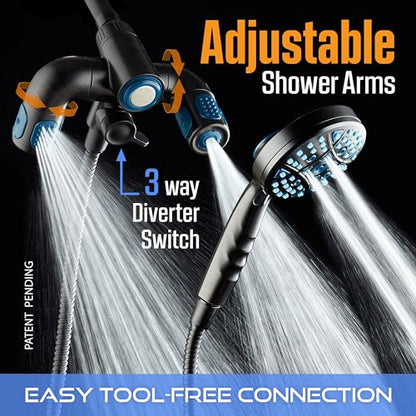 AquaCare Polaris 208-mode High Pressure Shower Head Combo with Hydro Arms | Luxury 3-way 14-zone System with 370 Stay-clean Power Jets, Handheld Magnetic Docking & 6 ft. Stainless Steel Hose / Bronze - color: Oil Rubbed Bronze