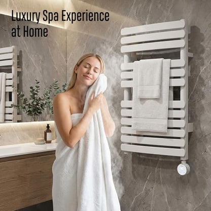 MG01 Towel Warmer for Bathroom, Large, White | Heated Towel Rack, Built-in Timer and Thermo Control, Detachable Controller, Memory Function, Hardwired/Plug-in