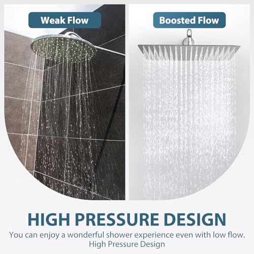 16inch Rainfall Shower Head, Ultra Thin 304 Stainless Steel High Flow Square Rainfall Showerhead, Waterfall Full Body Coverage, Universal Ceiling or Wall Mount, Chrome - color: Chrome, size: 16 Inch