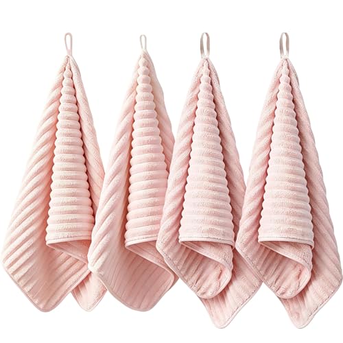 4PCS Pink Microfiber Hand Towels for Bathroom Christmas Decorations Quick Dry Small Towel Set Bathroom Kitchen 14 x29.6inch - color: Pink