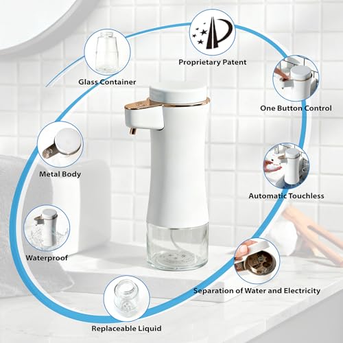 Automatic Soap Dispenser, Hands-Free Touchless Foam Soap Dispenser, Long Battery Life, Adjustable Volume, Modern Electric Hand Soap Dispenser for Bathroom Kitchen, 11oz/320ML, White