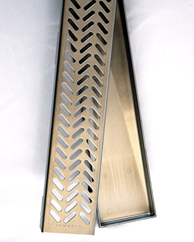 ZA Linear Shower Drain (32 Inch VENLO Pattern) Sleek and Modern Brushed Stainless Steel, with Hair Strainer, Leveling Feet and Threaded Adapter - size: 32 Inch