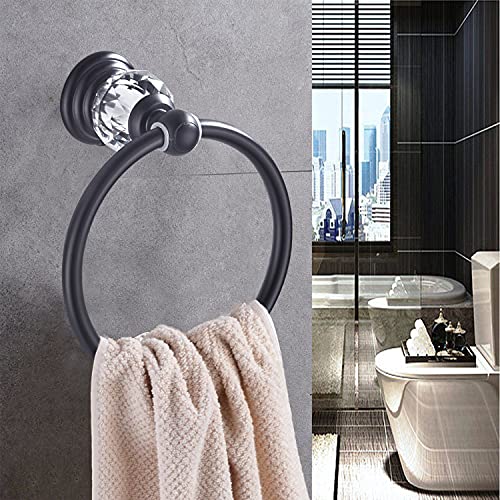 WINCASE Crystal Towel Ring, Black Hand Towel Holder, Bathroom Round Towel Hanger Racks Wall Mount Matte Black - color: Black