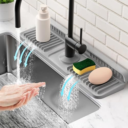 17.7'' Faucet Mat for Kitchen Sink Splash Guard[7° Slope Fast Self-draining][Snap Lock Fit] Folding Kitchen Sink Faucet Mat Splash Guard Kitchen Sink Area Water Splash Guard Behind Faucet Draining Mat - color: Gray, size: 17.7" x 5.5"