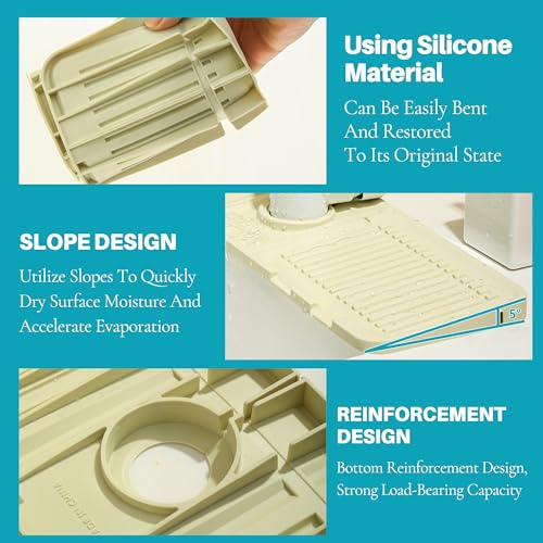 Faucet Mat for Kitchen Sink, Silicone Faucet Handle Drip Catcher Tray Mat, Silicone Kitchen Sink Splash Guard, Ideal Protective Tray for Stone Sinks in Kitchen & Bathroom - color: White