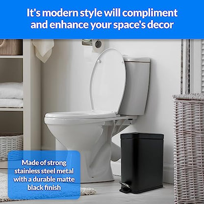 Reli. Small Trash Can with Lid, 1.3 Gal (5L) | Small Bathroom Trash Can | Stainless Steel, Black (Matte) | Step Pedal Garbage Bin with Removable Bucket, Kitchen