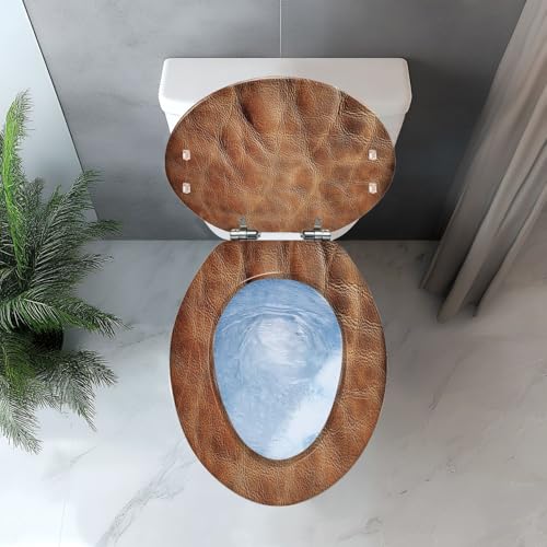 Elongated Resin Toilet Seat, Quietly Close Quick Release Hinges Cover | Toilet Lid Cover Easy to Clean and Install, Brown Veal Leather Crumpled Mottled Grunge Texture Heavy Duty Toilet Seat - color: pattern7, size: V-shape