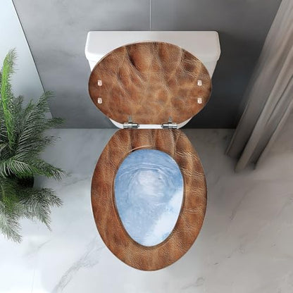 Elongated Resin Toilet Seat, Quietly Close Quick Release Hinges Cover | Toilet Lid Cover Easy to Clean and Install, Brown Veal Leather Crumpled Mottled Grunge Texture Heavy Duty Toilet Seat - color: pattern7, size: V-shape