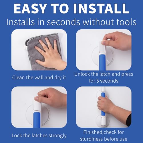 2pack 12inch Shower Grab Bar with Large Suction Cups, No Drill Bathroom Safety Handle, Non Slip ABS Grip Support Bar for Seniors, Elderly, Shower and Bathtub(Blue) - color: Blue