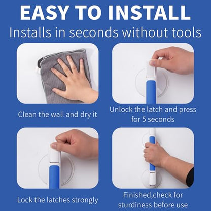 2pack 12inch Shower Grab Bar with Large Suction Cups, No Drill Bathroom Safety Handle, Non Slip ABS Grip Support Bar for Seniors, Elderly, Shower and Bathtub(Blue) - color: Blue