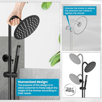 gotonovo 304 Stainless Steel Outdoor Shower Fixtures Exposed,Matte Black | 8 Inch Rain Showerhead with Handheld Sprayer Outdoor Outside Shower Kit System Faucet Head Valve Wall Mount for Pool Backyard - color: Black
