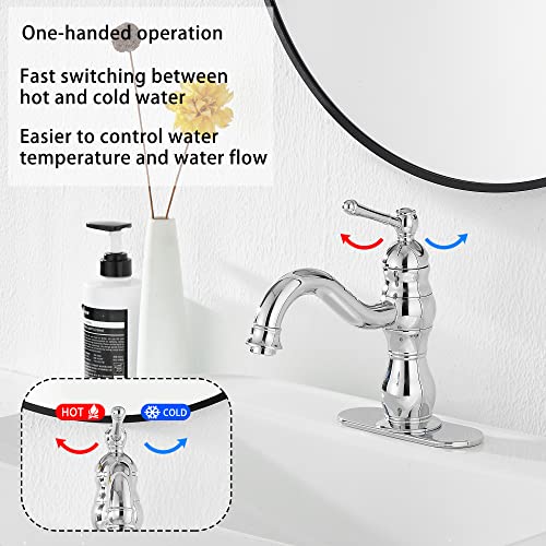 Chrome Bathroom Faucet GGStudy 360° Swivel Bathroom Vanity Faucet Single Handle One Hole Bathroom Sink Faucet Basin Matching Pop Up Drain with Overflow - color: Chrome, size: Short