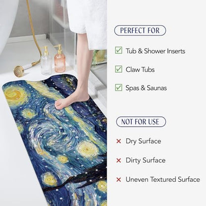SHUCHING Blue Bath Mat for Tub Non Slip-40x16 Inch, Starry Sky | Bathtub Mat for Elderly Mold Free, Long Shower Mat for Inside Shower with Suction Cup, Machine Washable - color: Starry Sky