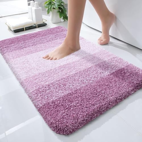 OLANLY Small Bathroom Rugs 24x16, Extra Soft Absorbent Microfiber Bath Rugs | Pinkish-Purple, Non-Slip Quick-Drying Rubber Backing, Washable Bath Mat for Floor, Tub and Shower, Home Decor Accessories - color: Pinkish-purple, size: 24" X 16"