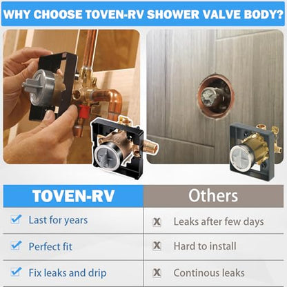 TOVEN-RV R10000-UNWSHF High-Flow Shower Valve Body with Stops | Compatible With Delta MultiChoice 13/14, 17 And 17T Trim Kits; 3-Port Shower-Only Design; 1/2-Inch Inlets - style: R10000-UNWSHF