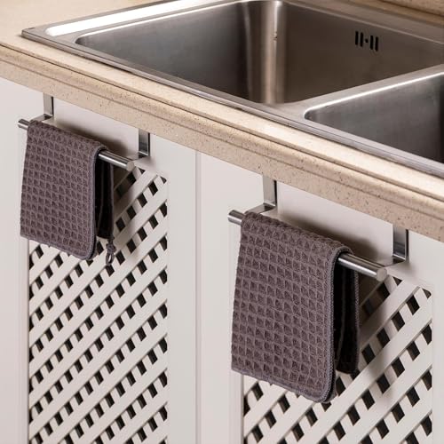 Cabinet Door Towel Bar, Kitchen Towel Holder, Silver, Single | Extended Anti-Slip Arm, EVA Scratch Guard Pads, No-Drill Install, Stainless Steel Dish Towel Holder, Kitchen Towel Rack - color: Brushed Finish - 1 Pack