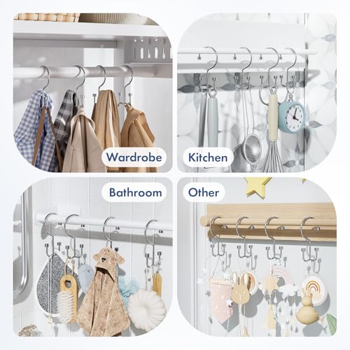 Bathway Shower Curtain Hooks Chrome Shower Curtain Rings, 12 Pcs Metal Double Hooks Rings Rust Proof for Bathroom Shower Curtain Rod - color: Chrome, style: Modern