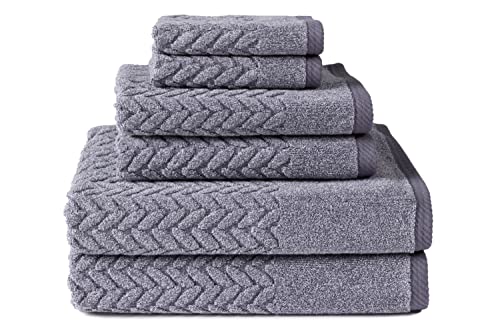 Texere 100% Organic Cotton Jacquard 650 GSM Premium Bath Towel Sets - Extra Absorbent Quick Dry and Plush, 2 Large Bath Towels, 2 Hand Towels, 2 Washcloths (Cable, Granite, 6 Piece) - color: Granite Gray (Cable)