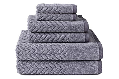Texere 100% Organic Cotton Jacquard 650 GSM Premium Bath Towel Sets - Extra Absorbent Quick Dry and Plush, 2 Large Bath Towels, 2 Hand Towels, 2 Washcloths (Cable, Granite, 6 Piece) - color: Granite Gray (Cable)