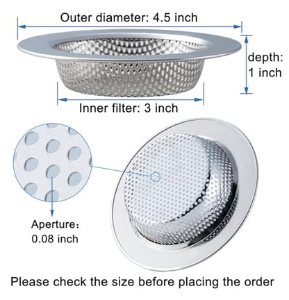 Honmein 3 Pcs Sink Strainer for Most Kitchen Sink Drain Basket, Upgraded Double-Layer Safe Design Kitchen Sink Strainer (Outer Diameter 4.5 Inch) | Upgraded Double-Layer Safe Kitchen Sink Strainer, No Finger Cuts, 4.5 Inch Outer Diameter, Fits Most Sinks