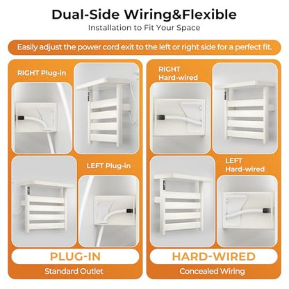 Electric Heated Towel Rack with Removable Top Shelf, Wall Mounted Bathroom Towel Warmer & Drying Rack, 158°F Fast Heating with Touch Screen Timer, Home Spa Towel Holder, Matte Black / Cream White
