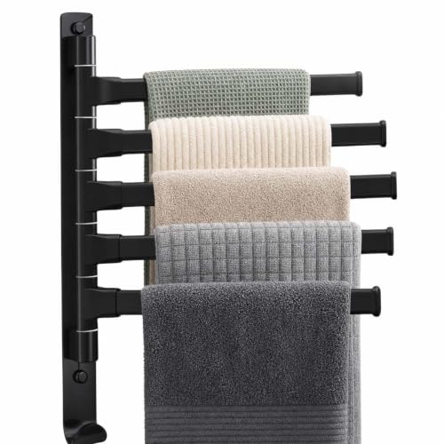 2-5 Arms Swivel Towel Rack Bath Towel Holder with Hook Swing Arm Towel Rack Wall Mount for Bathroom Kitchen (Black, 5-arm) - color: Black, size: 5-arm