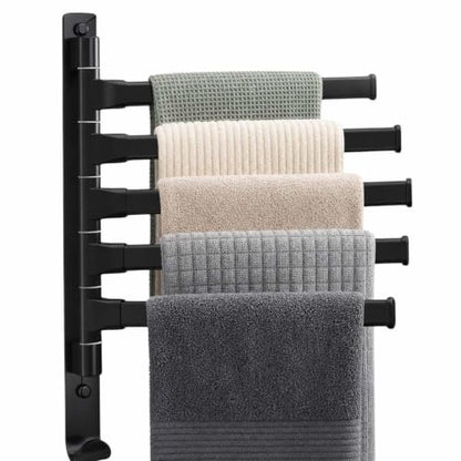 2-5 Arms Swivel Towel Rack Bath Towel Holder with Hook Swing Arm Towel Rack Wall Mount for Bathroom Kitchen (Black, 5-arm) - color: Black, size: 5-arm