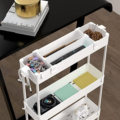 Slim Storage Cart 4 Tier,Bathroom Organizer Rolling Utility, Mobile Shelving Unit Slide Out for Office, Kitchen, Laundry Room & Narrow Places,White - color: White