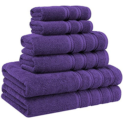 American Soft Linen 100% Carde Cotton 6 Piece Towel Set, 590 GSM Heavy Weight Soft Absorbent Turkish Towels for Bathroom, Rich Purple - color: Rich Purple