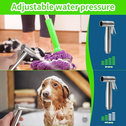 Handheld Bidet Sprayer for Toilet Kit,Stainless Steel Muslim Shower Toilet Bidet Faucets Attachment Set with T-Valve,Adjustable Water Pressure,Toilet Hose Sprayer,Cloth Diaper Spraye for Baby Wash - color: Silver set
