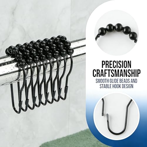 Shower Curtain Hooks Rings, Rustproof Metal Shower Curtain Rings for Bathroom Shower Rods Curtains - Set of 12, Matte Black - color: Matte Black