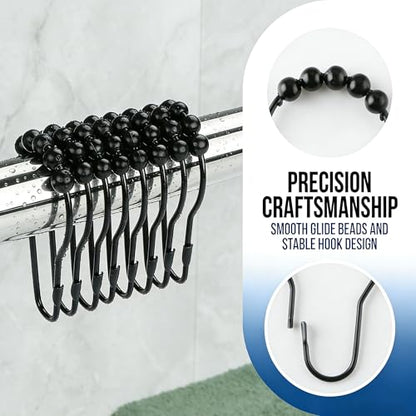 Shower Curtain Hooks Rings, Rustproof Metal Shower Curtain Rings for Bathroom Shower Rods Curtains - Set of 12, Matte Black - color: Matte Black