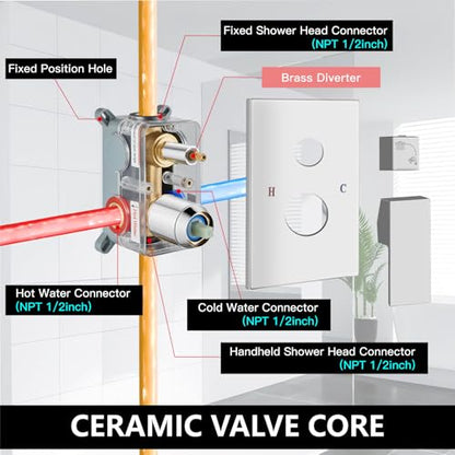Midanya Shower Faucet Set with Handheld Sprayer,8 Inch,Polish Chrome | Rough-in Shower Valve and Trim Kit Included,Square Rain Head,Wall Mount Shower System,All Metal,Bathroom - color: Chrome, size: 8 Inch
