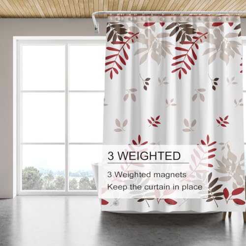 TIKABC Shower Curtain Liner, 4G PEVA Shower Liner, Plastic Waterproof Shower Curtains, 72x72 inch with Grommet Holes 3 Magnetic Weights - color: Red Leaves