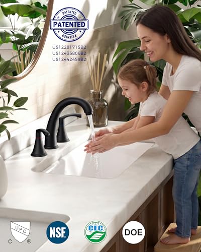 FORIOUS Bathroom Sink Faucet 3 Hole Widespread 8 Inch 2 Handle Matte Black | 3-hole 6-12 Inch Widespread Sink Faucets with Drain and Water Supply Lines, for Vanity Rv Commercial Lavatory Restroom Basin - color: Matte Black, style: Modern