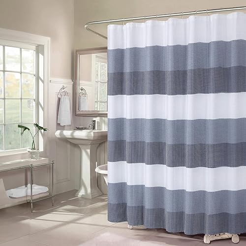 Dainty Home Ombre Waffle Weave Shower Curtain (Navy) - color: Textured Navy Blue