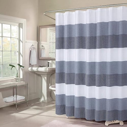 Dainty Home Ombre Waffle Weave Shower Curtain (Navy) - color: Textured Navy Blue