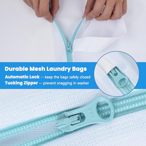 OTraki 12x16 Inch Mesh Laundry Bag 2 Pack Small Lingerie Bags with Handle and Zipper Fine Mesh Bags Delicate Washable Laundry for Home Colleage Travel Don't Drying, Melting 140-176℉, White | Fine Mesh Bags with Zipper Delicate Washable Laundry for Home Co